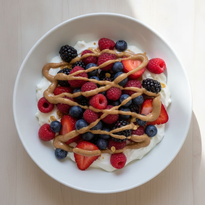 Greek Yogurt Protein Bowl with Mixed Berries and Almond Butter