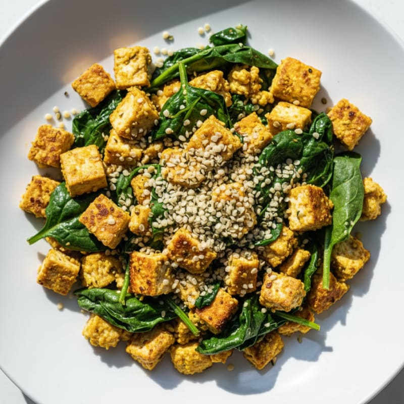 Silky Tofu Scramble with Spinach and Hemp Seeds