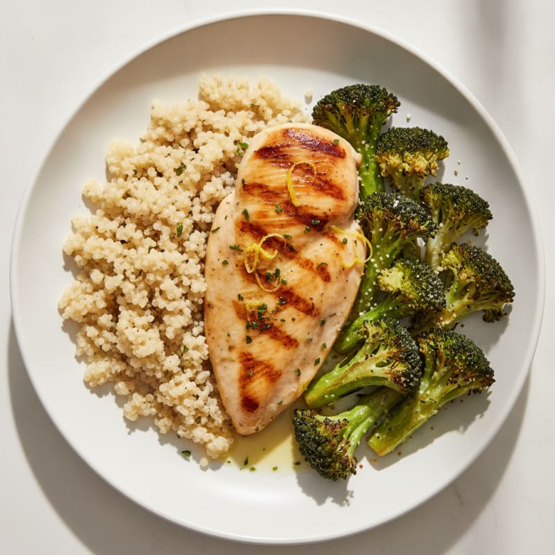 Grilled Chicken Breast with Quinoa and Roasted Broccoli
