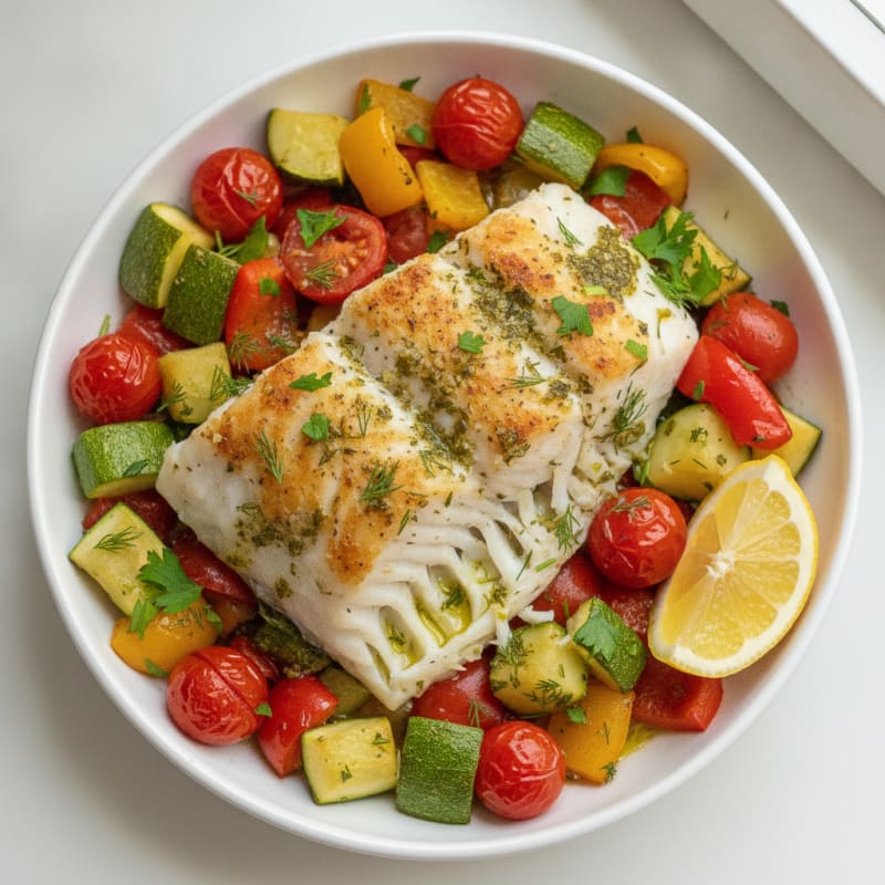 Herb-Baked White Fish with Roasted Vegetables