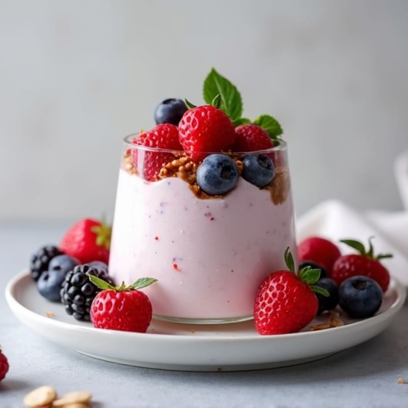 Greek Yogurt Protein Mousse with Mixed Berries and Almond Butter