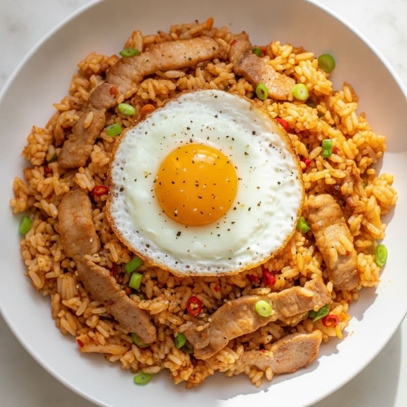 Kimchi Fried Rice with Pork Belly