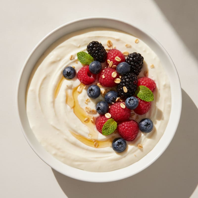 Silky Greek Yogurt Protein Pudding with Mixed Berries