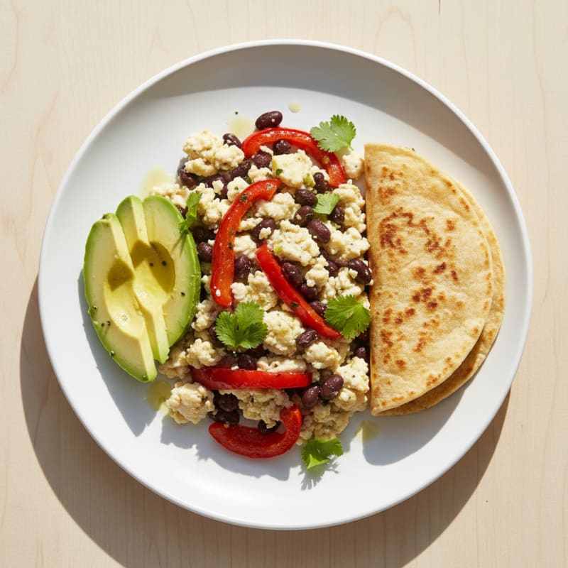 Egg White Scramble with Black Beans and Roasted Peppers