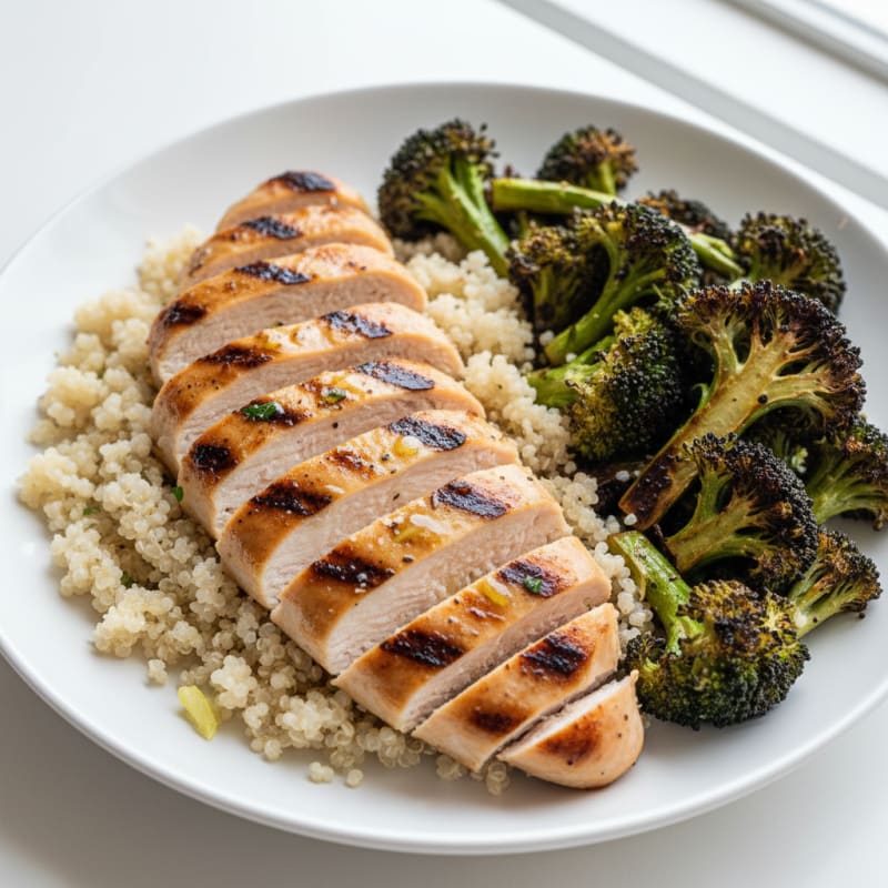 Grilled Chicken Breast with Quinoa and Roasted Broccoli
