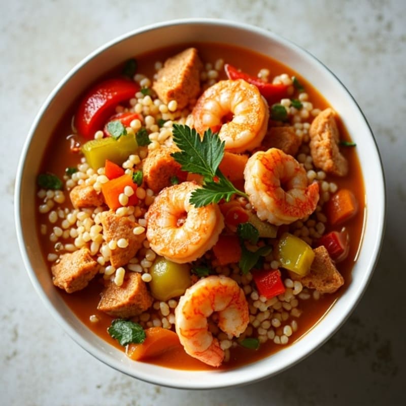 Spicy Shrimp and Chicken Gumbo with Cauliflower Rice