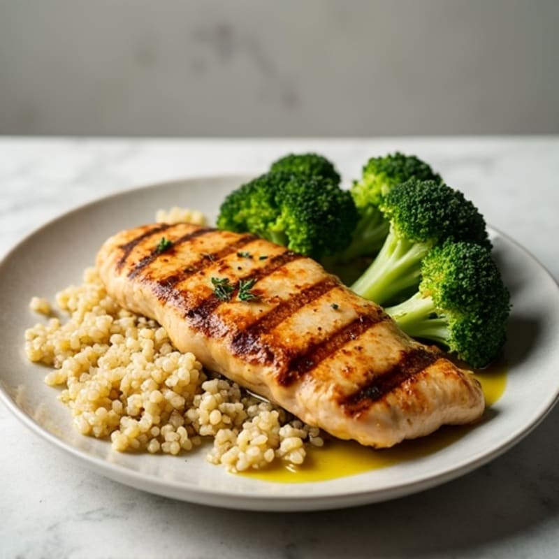 Grilled Chicken Breast with Quinoa and Roasted Broccoli