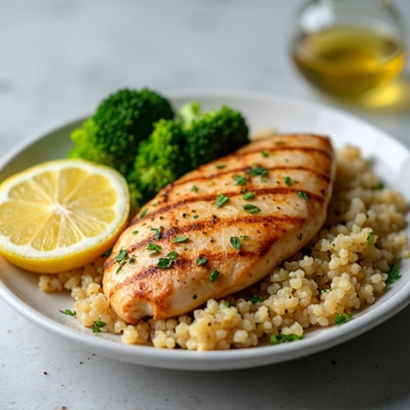 Grilled Chicken Breast with Quinoa and Roasted Broccoli