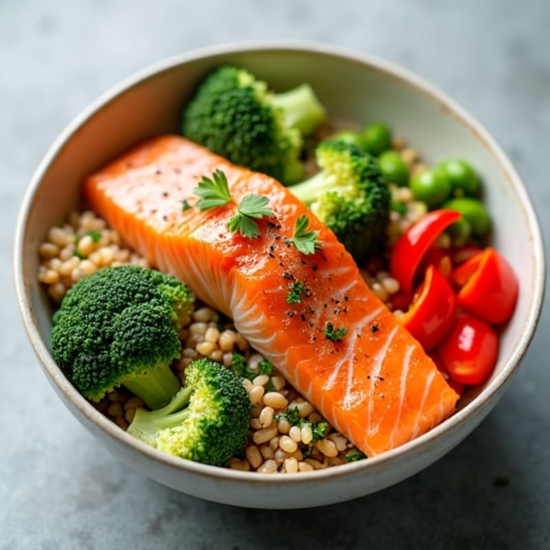 Fresh Salmon and Crunchy Vegetable Rice Bowl