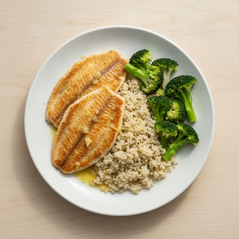 Seared Tilapia with Steamed Broccoli and Quinoa