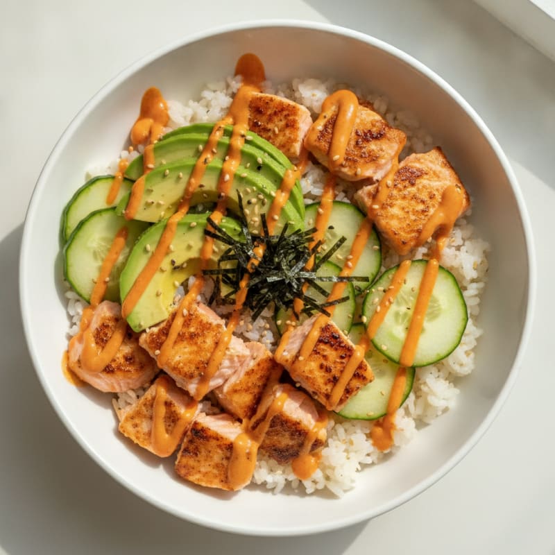 Salmon Sushi Rice Bowl with Avocado