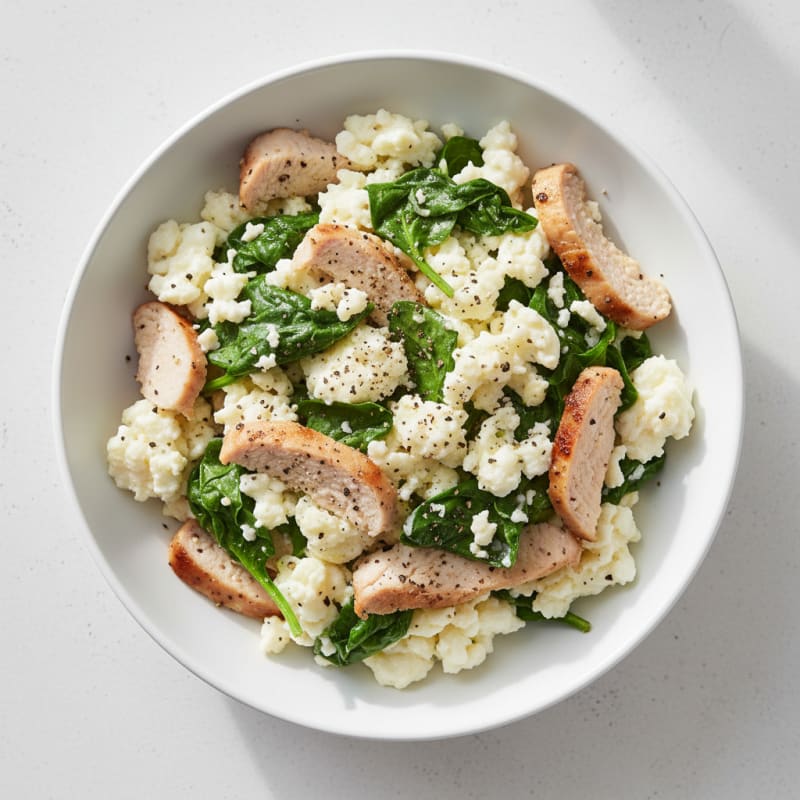 Egg White Spinach Scramble with Turkey Breast