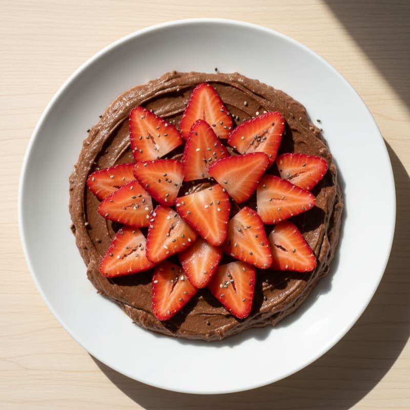 Silky Chocolate Protein Pudding with Sliced Strawberries