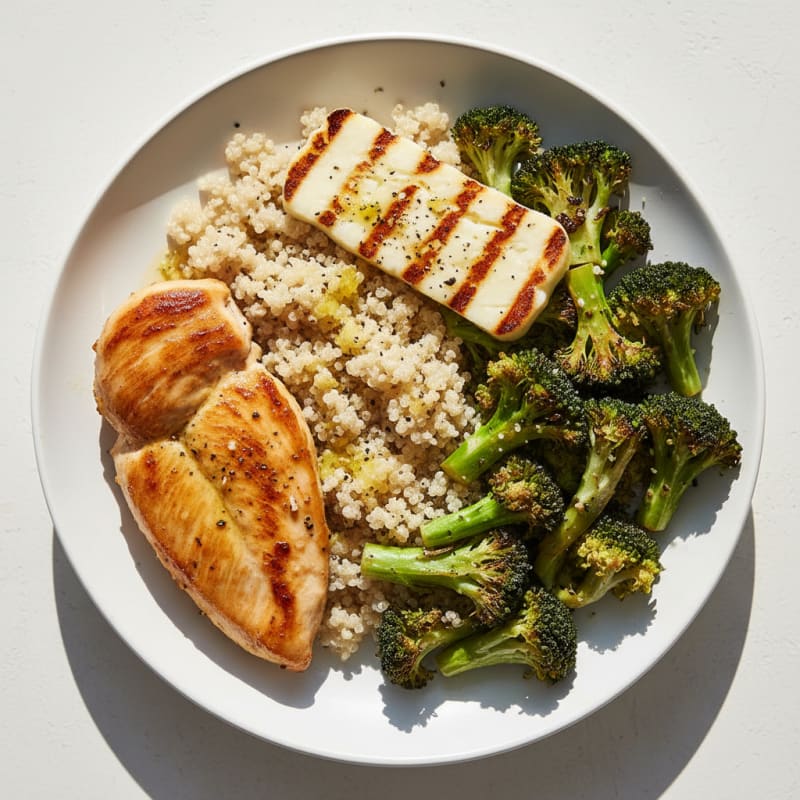 Pan-Seared Chicken Breast with Roasted Broccoli and Quinoa