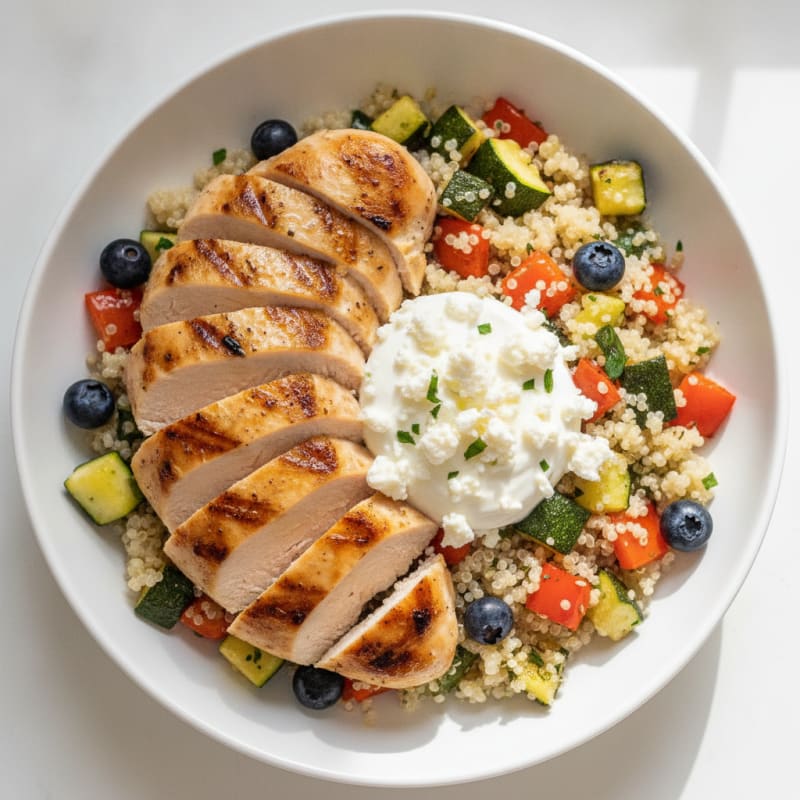 Grilled Chicken and Roasted Veggie Bowl with Quinoa