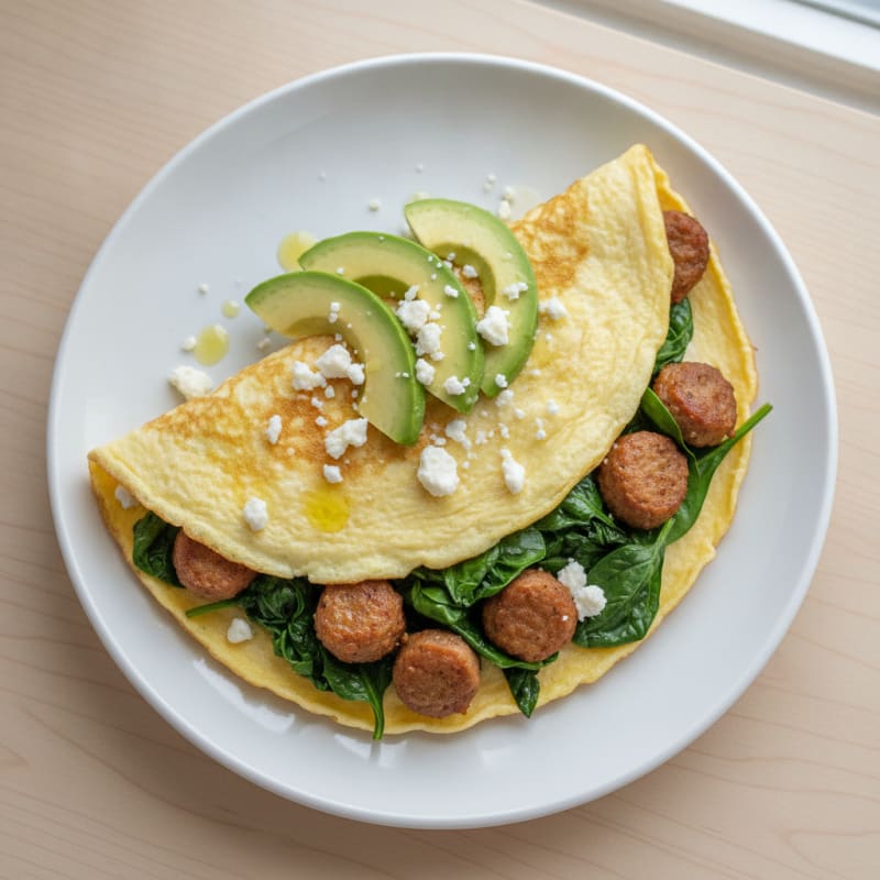 Egg White Spinach Omelette with Turkey Sausage