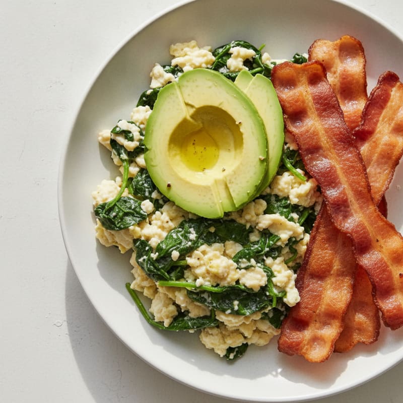 Egg White Spinach Scramble with Turkey Bacon