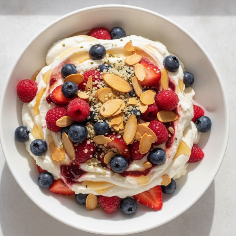 Creamy Greek Yogurt Protein Parfait with Mixed Berries and Almonds
