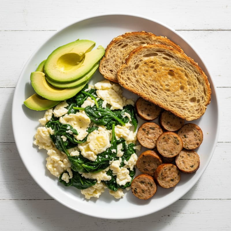 Egg White Scramble with Turkey Sausage and Spinach