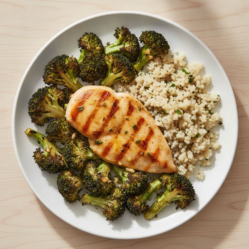 Grilled Chicken Breast with Roasted Broccoli and Quinoa