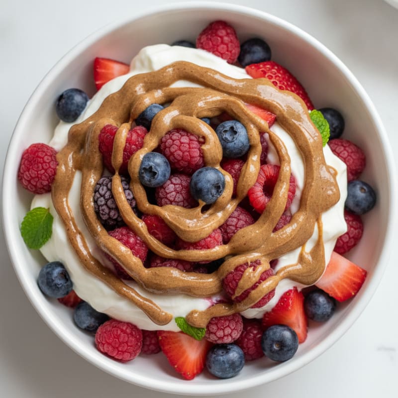 Greek Yogurt Protein Parfait with Mixed Berries and Almond Butter