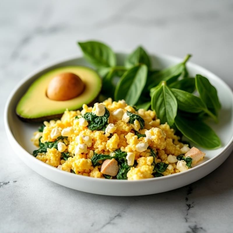 Egg White and Turkey Spinach Scramble with Cottage Cheese