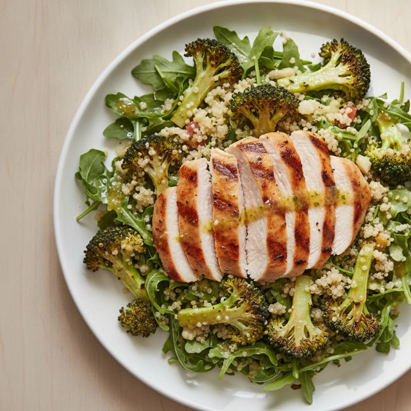 Grilled Turkey Breast Salad with Quinoa and Roasted Broccoli