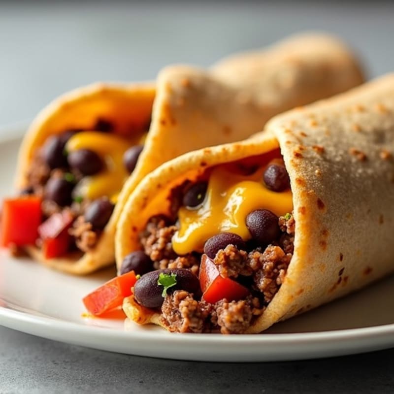 Baked Cheesy Lean Ground Beef and Black Bean Whole Wheat Wraps