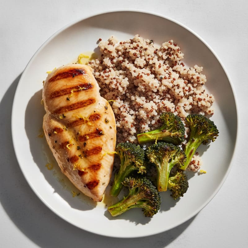 Grilled Chicken Breast with Quinoa and Roasted Broccoli