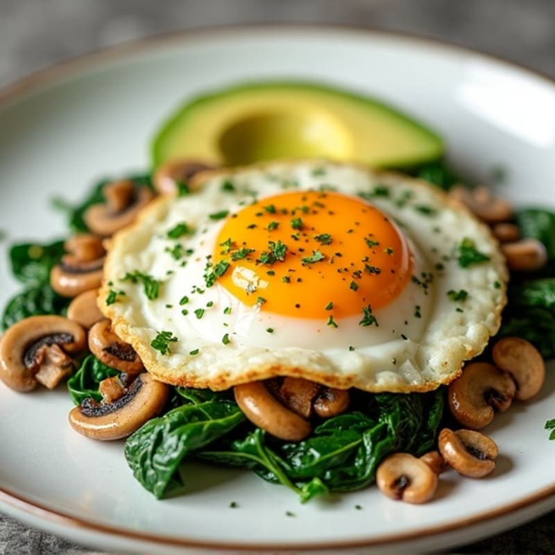 Egg White and Turkey Spinach Scramble with Sautéed Mushrooms