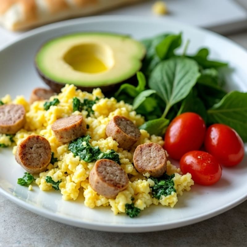 Egg White Scramble with Spinach and Turkey Sausage