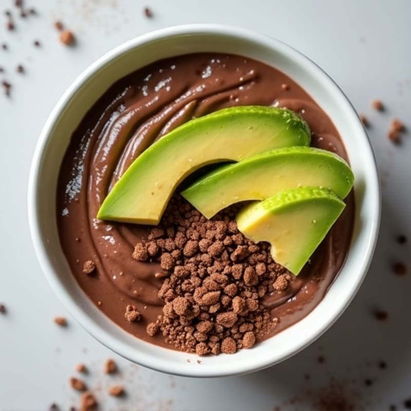 Chocolate Protein Pudding with Sliced Avocado