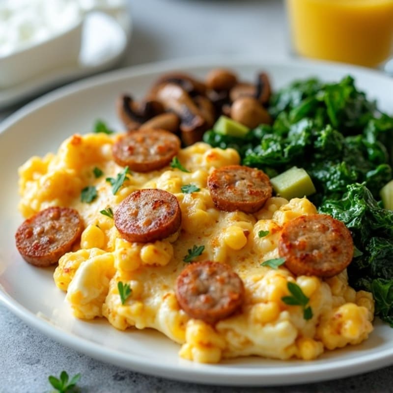 Egg White and Turkey Sausage Scramble with Cottage Cheese