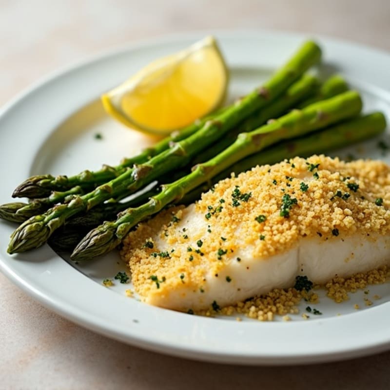 Herb-Crusted Baked Cod with Roasted Asparagus