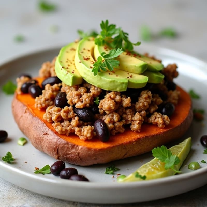 Roasted Sweet Potato with Lean Ground Turkey, Black Beans, and Creamy Avocado
