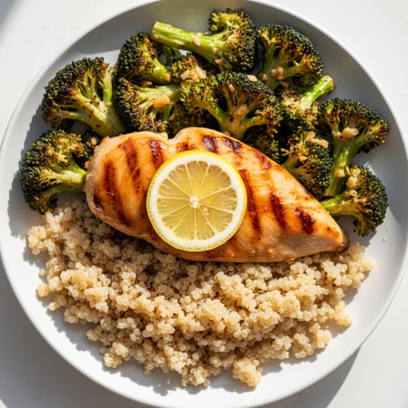 Grilled Chicken Breast with Roasted Broccoli and Quinoa