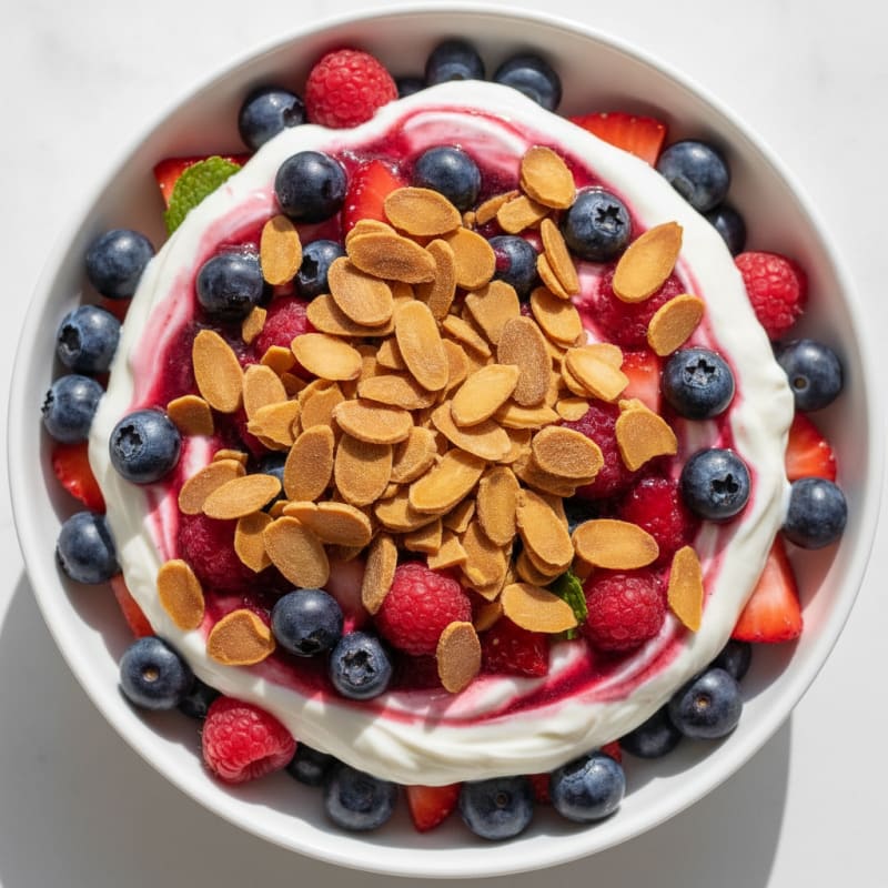 Greek Yogurt Protein Parfait with Mixed Berries and Almonds