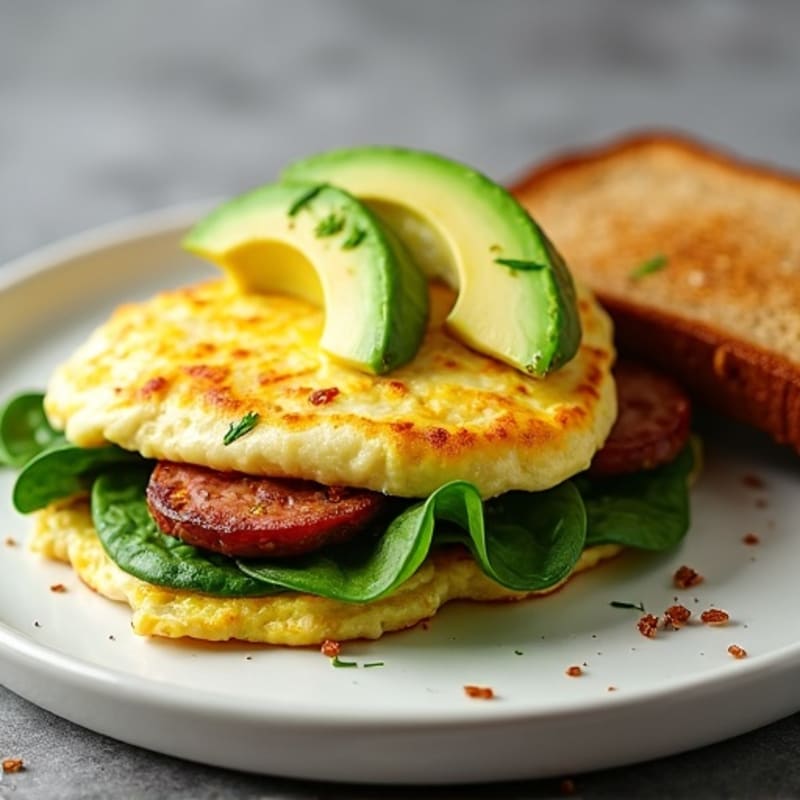 Egg White Spinach Omelet with Turkey Sausage, Avocado & Toast