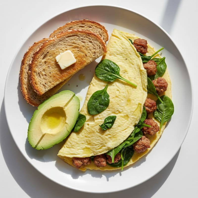 Egg White Spinach Omelet with Turkey Sausage