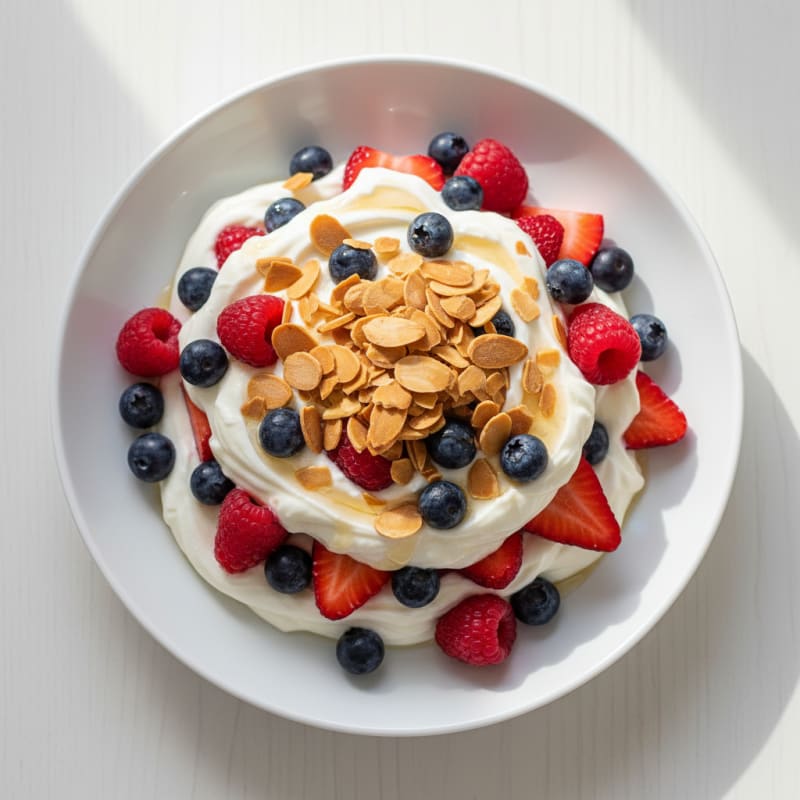 Greek Yogurt Protein Parfait with Mixed Berries and Almonds