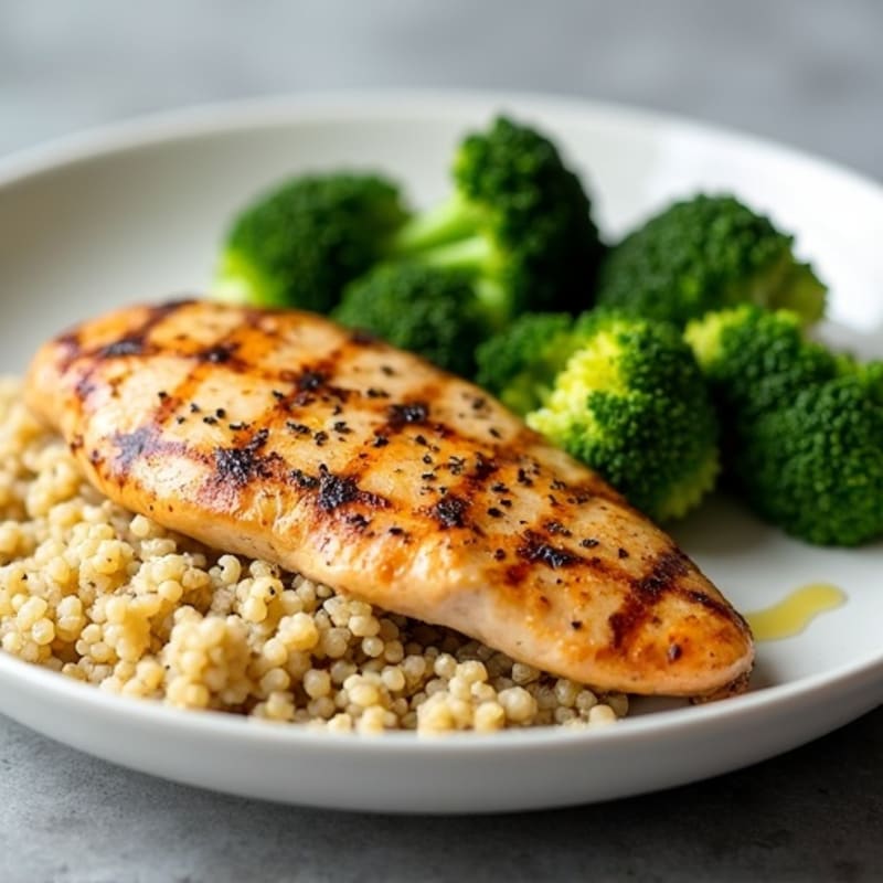 Grilled Chicken Breast with Steamed Broccoli and Quinoa