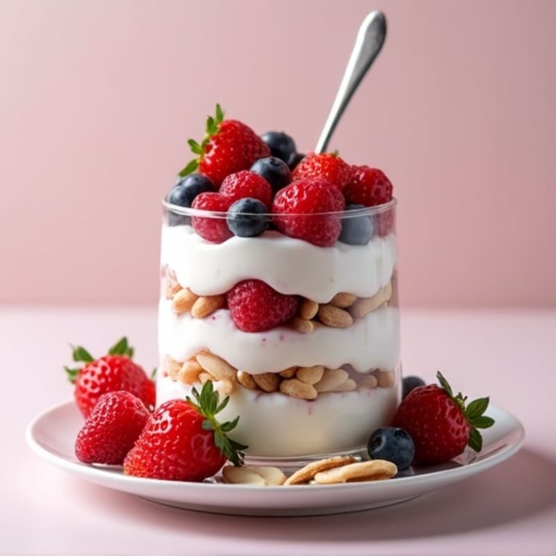 Greek Yogurt Protein Parfait with Mixed Berries and Almonds