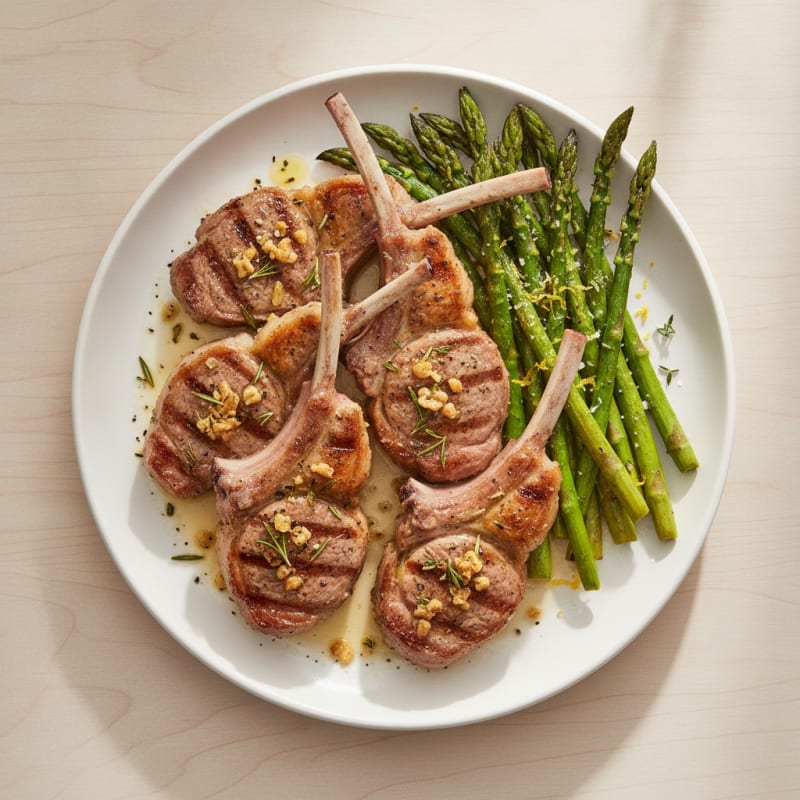 Grilled Herb Lamb Chops with Roasted Asparagus