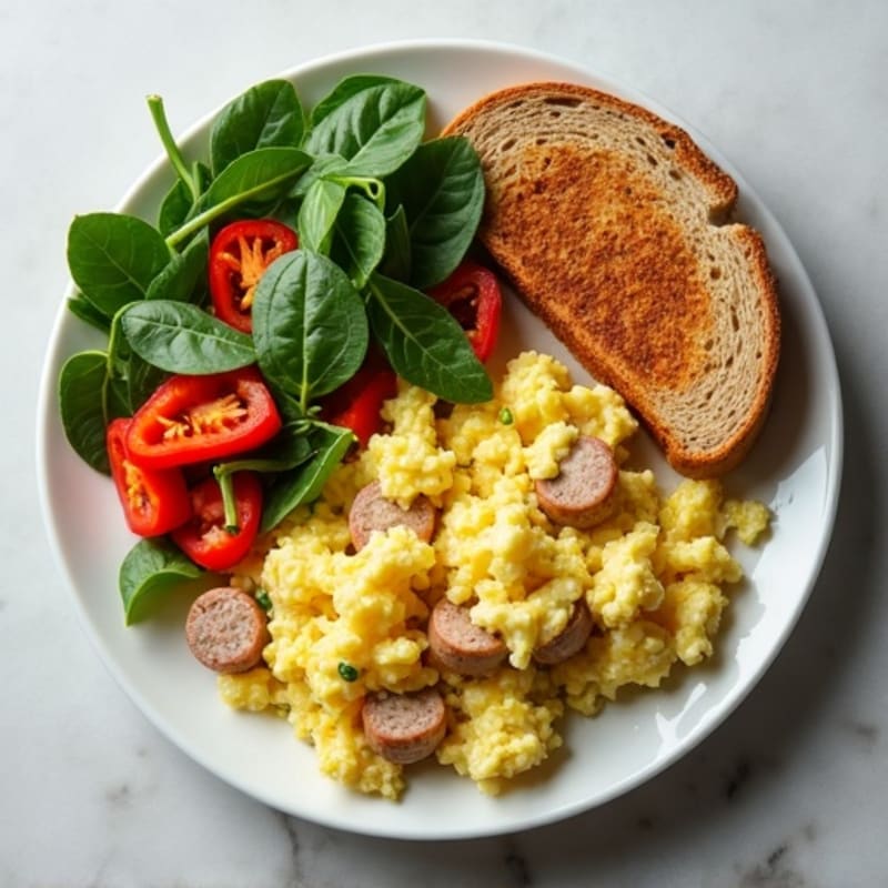 Egg White Scramble with Turkey Sausage and Spinach
