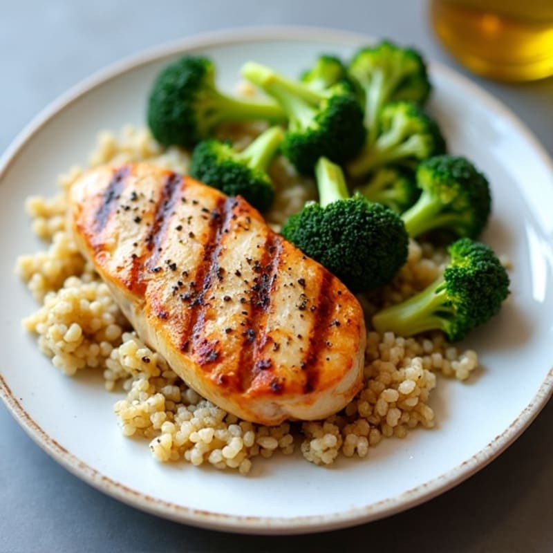 Grilled Chicken Breast with Quinoa and Roasted Broccoli