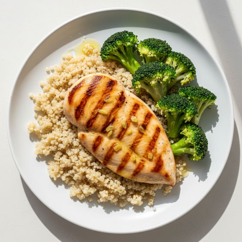 Grilled Chicken Breast with Quinoa and Steamed Broccoli