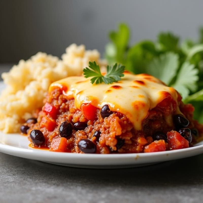 Lean Ground Beef and Black Bean Bake with Zesty Tomato and Melted Cheese