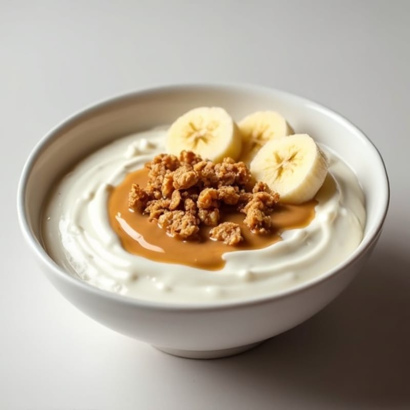 Creamy Protein Yogurt Bowl with Sliced Banana and Almond Butter