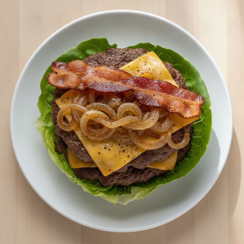 Double Bacon Cheeseburger with Caramelized Onions
