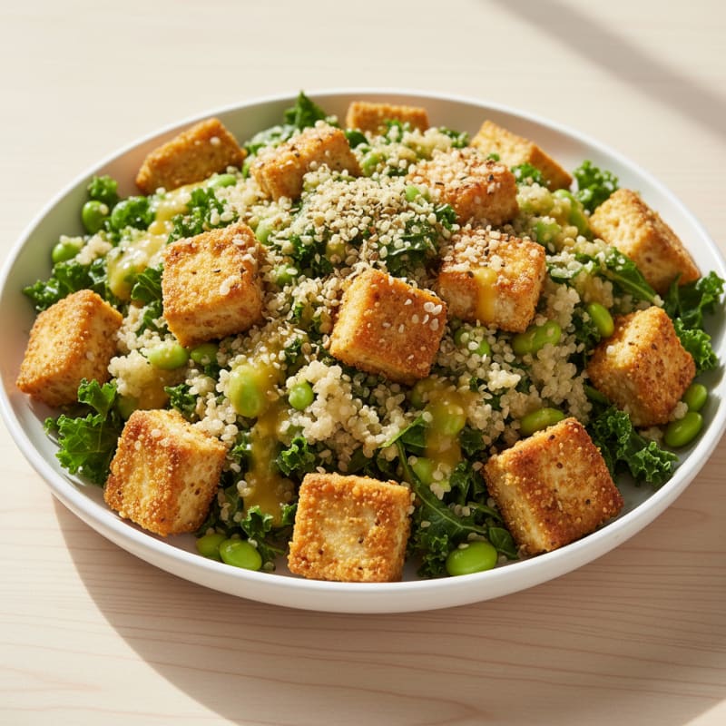 Crispy Tofu and Quinoa Power Salad with Edamame
